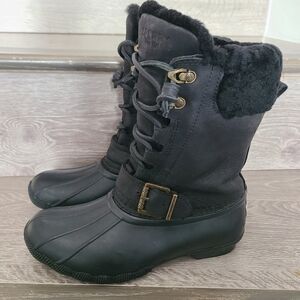 Sperry Saltwater Misty black winter Rain boots Sz 6